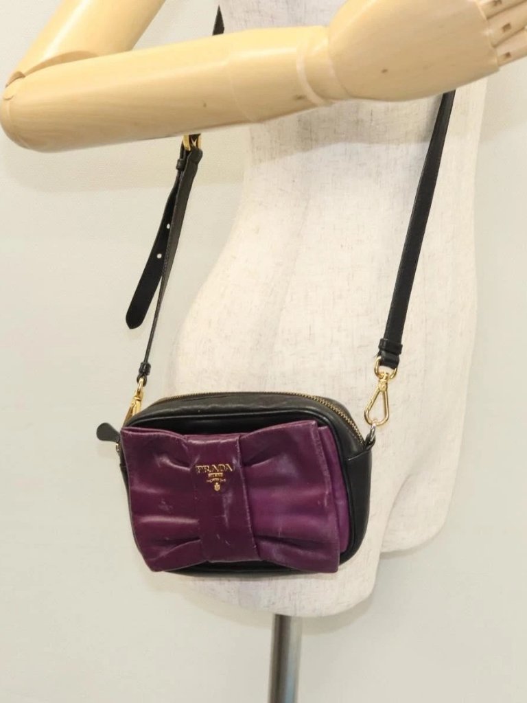 Prada Ribbon Shoulder Bag Leather Purple Gold